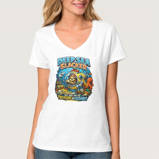 Cute Ocean Adventure Humor, Funny Sloth Diving art T-shirt (Voorkant)