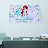 Cute Ocean Animals Mermaid Theme Happy Birthday Spandoek (Beurs)