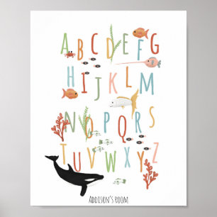 Cute Ocean Educational Alphabet Neutral Nursery Poster