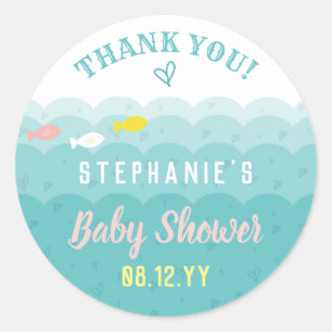 Cute Ocean Hearts Whimsical Baby shower Bedankt Ronde Sticker