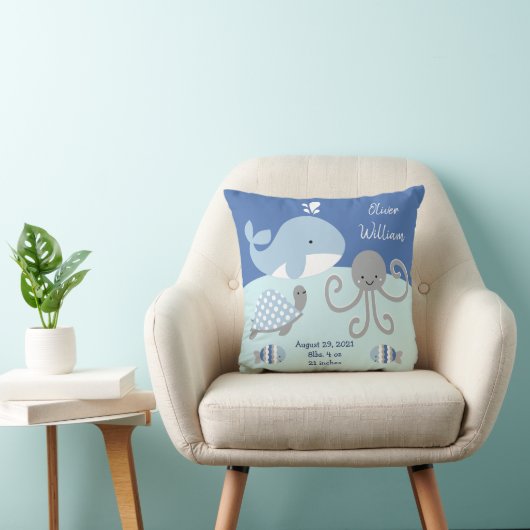 Cute "Ocean Life Blue & Grey Whale" Keepomwille Kussen (Stoel)