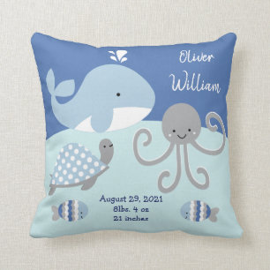 Cute "Ocean Life Blue & Grey Whale" Keepomwille Kussen
