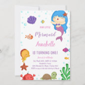 Cute Ocean Party Invitation pour filles (Devant)
