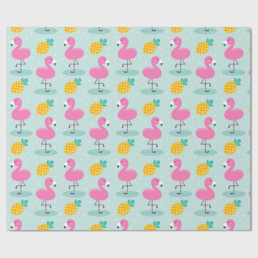 Cute Ocean Summer Pineapple and Pink Flamingo Cadeaupapier (Vlak)