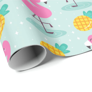 Cute Ocean Summer Pineapple and Pink Flamingo Cadeaupapier