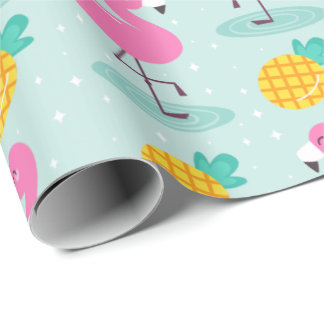 Cute Ocean Summer Pineapple and Pink Flamingo Cadeaupapier