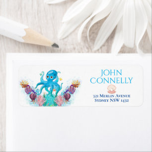 Cute Ocean Zee baby Octopus kleurful Address Labs Etiket
