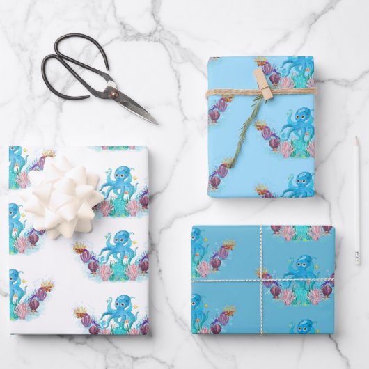 Cute Ocean Zee baby Octopus kleurful Wrapping Pa Inpakpapier Vel (Voorkant)