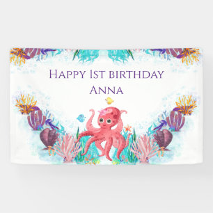 Cute Ocean Zee Octopus Colorful Happy Birthday Spandoek
