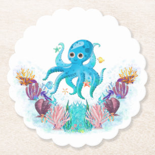Cute Ocean Zee Octopus met kleurrijke zeeschelpen Kartonnen Onderzetters