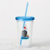 Cute oceanische lijnboot tug cartoon illustratie acryl drinkbeker (Achterkant)