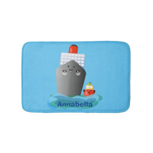Cute oceanische lijnboot tug cartoon illustratie badmat