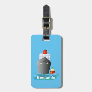Cute oceanische lijnboot tug cartoon illustratie bagagelabel
