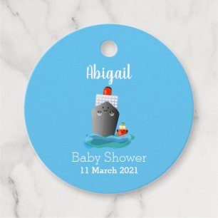 Cute oceanische lijnboot tug cartoon illustratie bedankjes labels