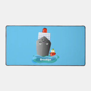 Cute oceanische lijnboot tug cartoon illustratie bureaumat