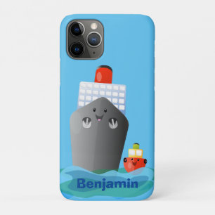 Cute oceanische lijnboot tug cartoon illustratie iPhone 11 pro hoesje