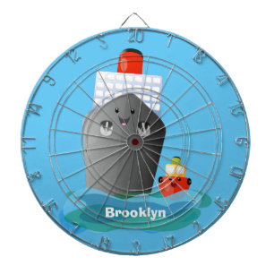Cute oceanische lijnboot tug cartoon illustratie dartbord