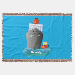 Cute oceanische lijnboot tug cartoon illustratie deken