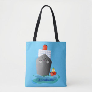 Cute oceanische lijnboot tug cartoon illustratie draagtas