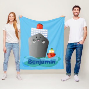 Cute oceanische lijnboot tug cartoon illustratie fleece deken