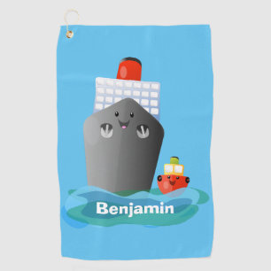 Cute oceanische lijnboot tug cartoon illustratie golfhanddoek