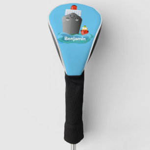 Cute oceanische lijnboot tug cartoon illustratie golfheadcover