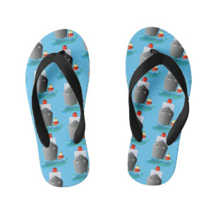 Cute oceanische lijnboot tug cartoon illustratie kinder teenslippers