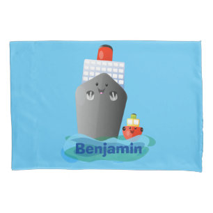 Cute oceanische lijnboot tug cartoon illustratie kussensloop