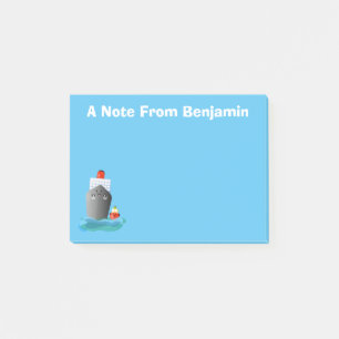 Cute oceanische lijnboot tug cartoon illustratie post-it® notes