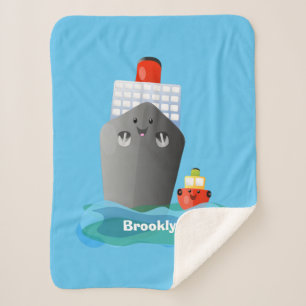 Cute oceanische lijnboot tug cartoon illustratie sherpa deken