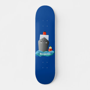 Cute oceanische lijnboot tug cartoon illustratie skateboard