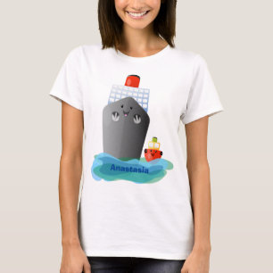 Cute oceanische lijnboot tug cartoon illustratie t-shirt