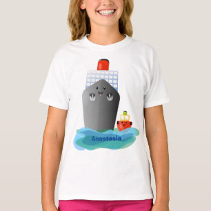 Cute oceanische lijnboot tug cartoon illustratie t-shirt