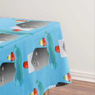 Cute oceanische lijnboot tug cartoon illustratie tafelkleed