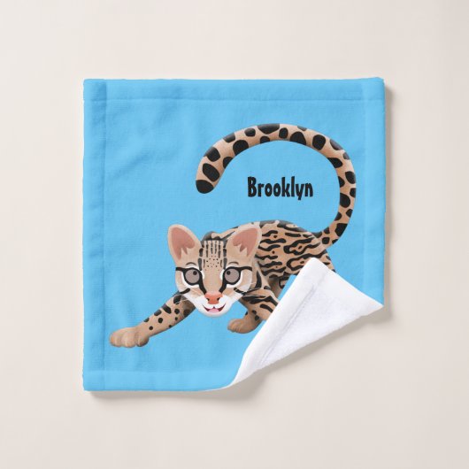 Cute ocelot cartoon illustratie bad handdoek (Wasdoekje)