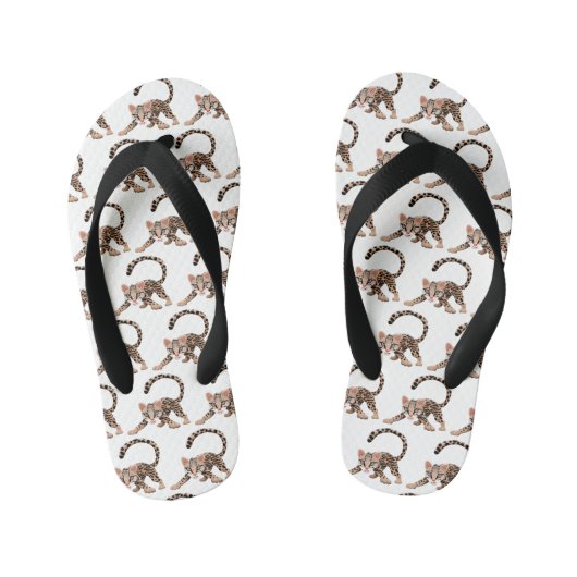Cute ocelot cartoon illustratie kinder teenslippers (Voetbed)