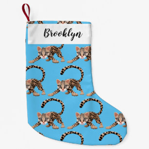 Cute ocelot cartoon illustratie kleine kerstsok