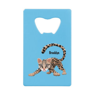 Cute ocelot cartoon illustratie kredietkaart flessenopener
