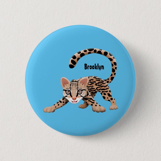 Cute ocelot cartoon illustratie ronde button 5,7 cm (Voorkant)