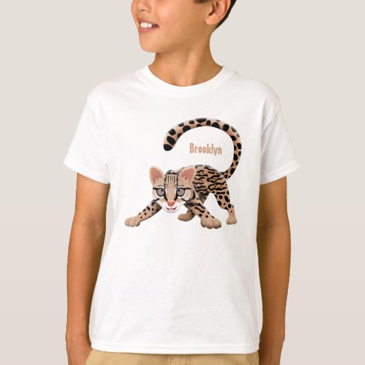 Cute ocelot cartoon illustratie t-shirt (Voorkant)