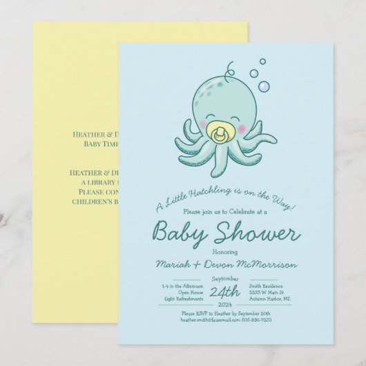 Cute Octopus Baby Shower Kawaii Uitnodiging (Voorkant / Achterkant)