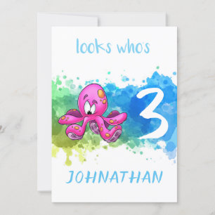 Cute Octopus Birthday Card Blue Kaart