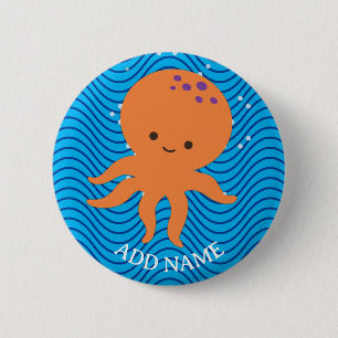 Cute Octopus Cartoon Blauwe Golven Patroon Ronde Button 5,7 Cm