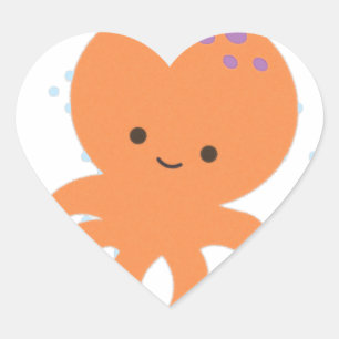 Cute Octopus Cartoon Hart Sticker
