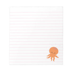 Cute Octopus Cartoon Licht Roze Lijnen Aangepast Notitieblok