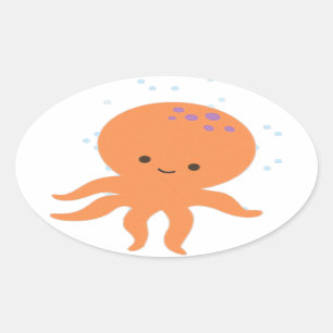 Cute Octopus Cartoon Ovale Sticker