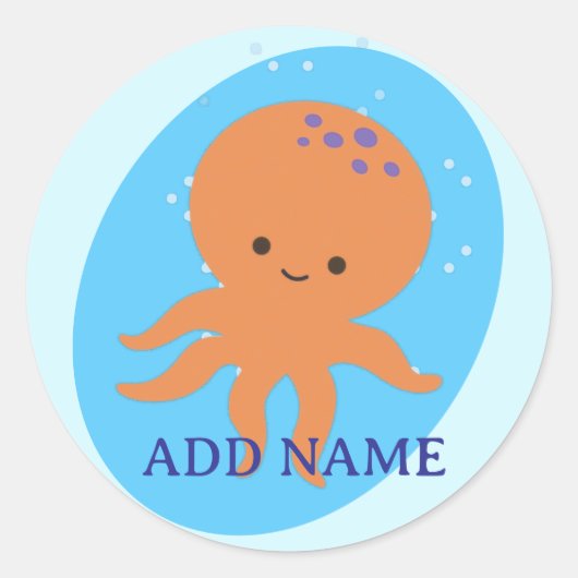 Cute Octopus Cartoon Ronde Sticker (Voorkant)