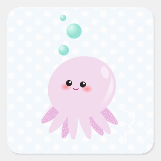 Cute octopus cartoon vierkante sticker (Voorkant)