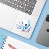 Cute Octopus Custom-Cut Vinyl Stickers (Ordinateur portable avec iPhone)