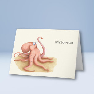 Cute Octopus Drawing Personalized Birthday Kaart
